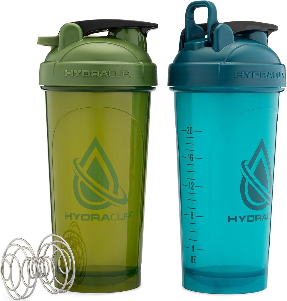 Hydra Cup ProFlow [2 Pack] 28 oz Shaker Μπουκάλια για ανακινήσεις πρωτεϊνών, Shaker Cups με Ball Blender Whisk, Shaker Bottle με λαβή, Ταξίδι για να πάει, BPA Δωρεάν (Πράσινο & Μπλε, 2 Pack)