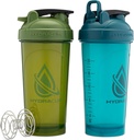 Hydra Cup ProFlow [2 Pack] 28 oz Shaker Şişeler Protein Shakes, Shaker Cups with Ball Blender Whisk, Shaker Şişe with Crime, Travel To Go, BPA Free (Green & Blue, 2 Pack)