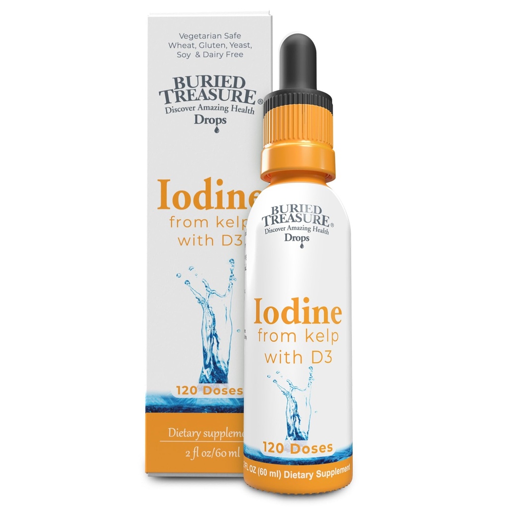 Buried Treasure Iodine Drops from Kelp - 2 Liquid Drops,120 Servisler, 2 fl oz, Natural Thyroid & Immune Support, Vegan & Non GMO