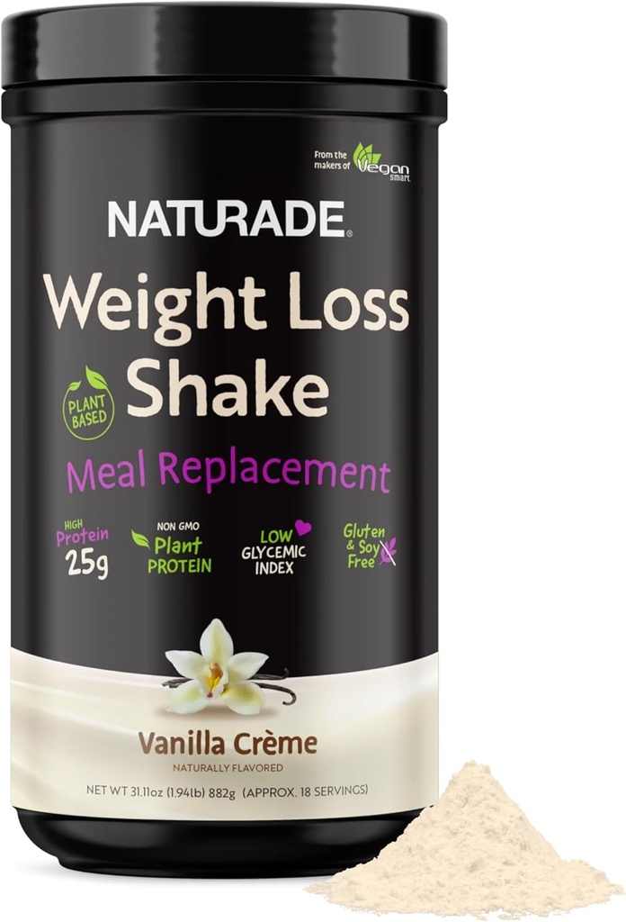 Naturade Kilo Kaybı Shake Meal Emekliliği, 18 Hizmet - 25g Plant-Based Protein, CLA, Fiber & 18 Vitaminler ve Mineraller Günlük Beslenmeyi Geliştirmek için Tasarlandı - Vanilla Crememe