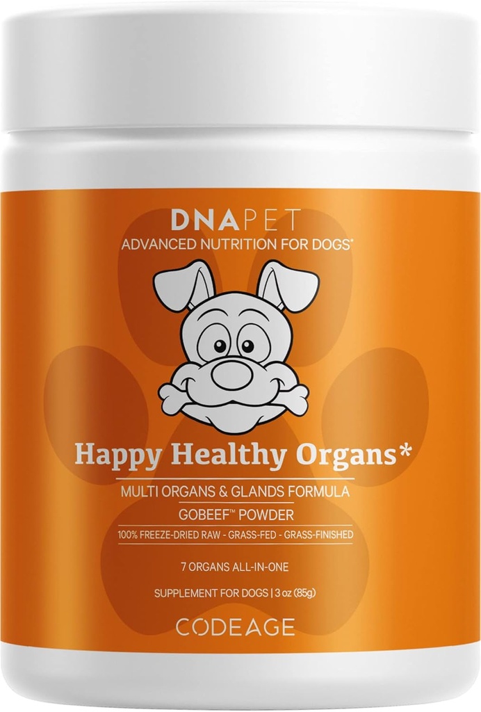 Köpekler için Mutlu Sağlıklı Organlar ve Glands Tamam, Freeze-Dried Raw Grass-Fed Beef Liver Heart Kidney Spleen Pancreas Bone Marrow, Bovine Yourmus Multi Organ Toz, Canine Vitaminleri, 3 ozz