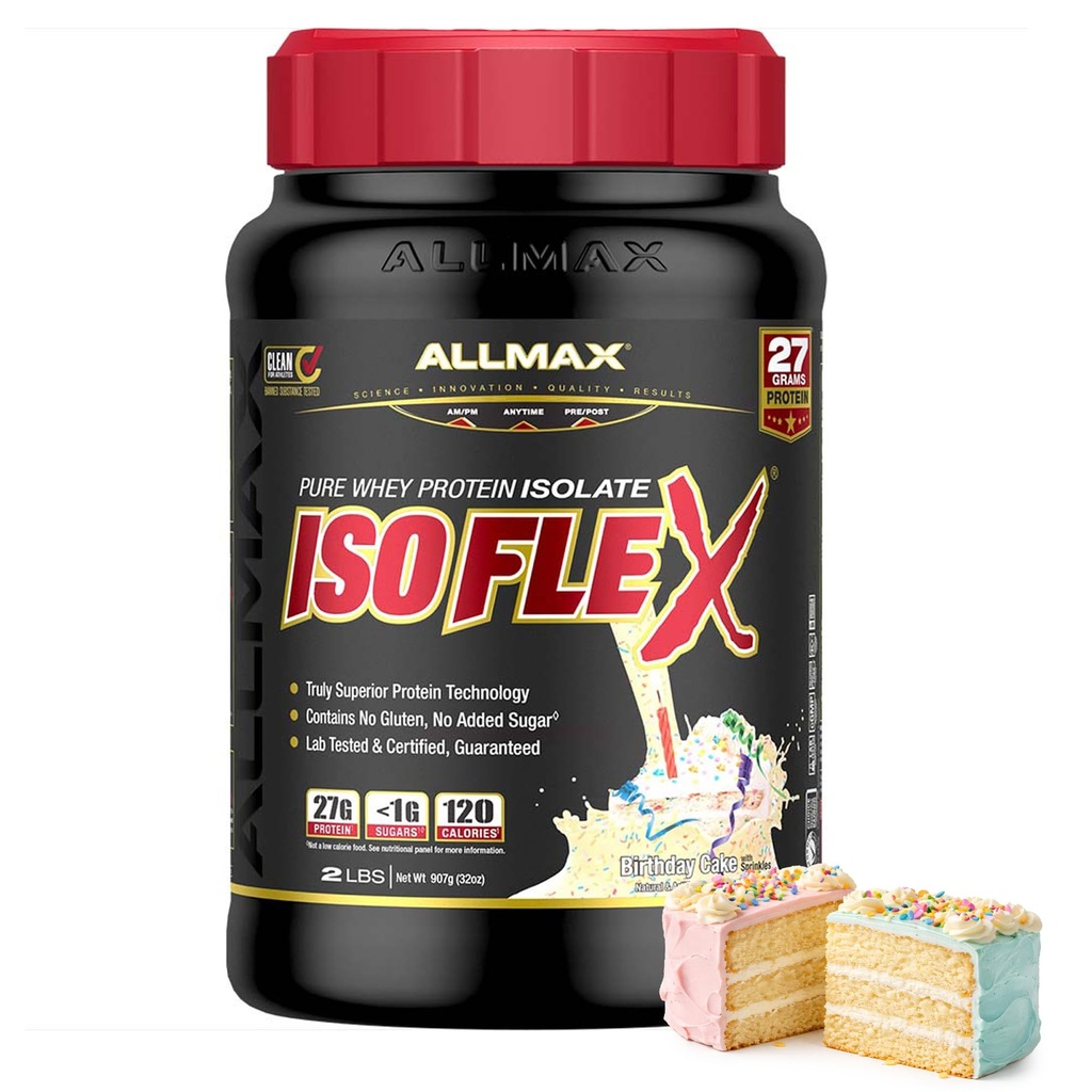 Διατροφή ALLMAX - ISOFLEX Whey Protein Powder, Whey Protein Isolate, 27g πρωτεΐνη, τούρτα γενεθλίων, 2 Λίρες