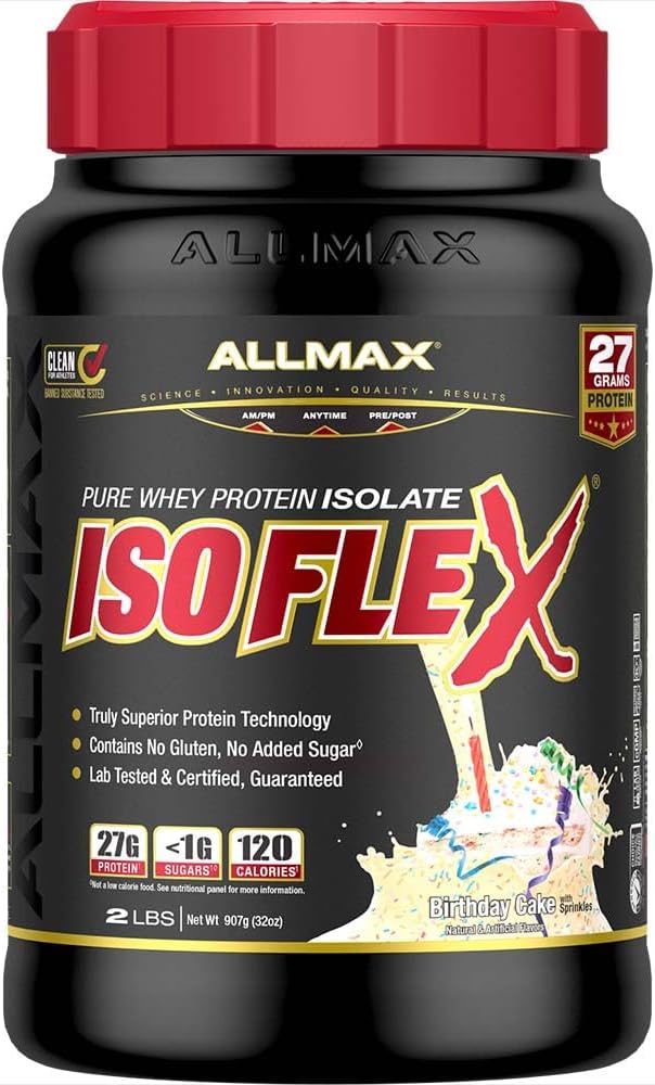 ALLMAX Beslenme - ISOFLEX Whey Protein Toz, Whey proteini, 27g Protein, Doğum günü Kek, 2 Pound