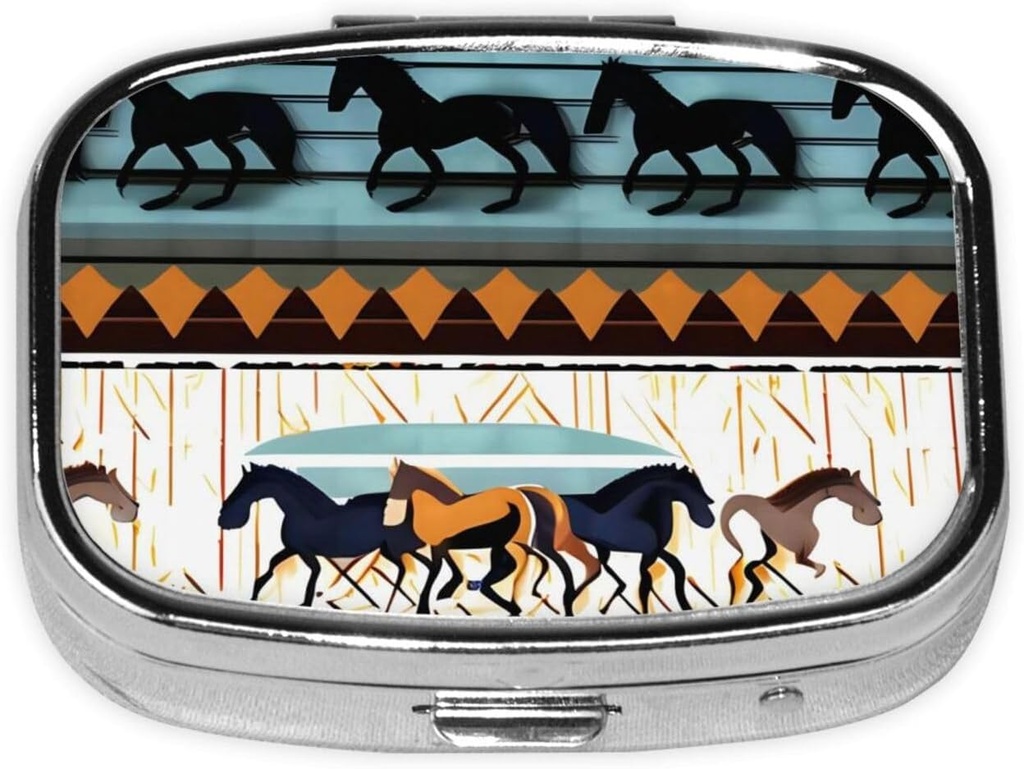 Pill Box, Purse & Pocket için Küçük Pill Vakası, Cute Medicine Organizer Seyahat Pillbox, Portreatif Pill konteynerleri Vitaminleri, İlaçları, Fish Oil ve Supplements,Horse Stripes