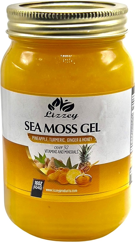 Lizzey 100% Organik, Pineapple Flavored Sea Moss Gel Turmeric & Ginger for Immune Health and Digestive Support, for Men & Women, All Natural Superfood Supplement