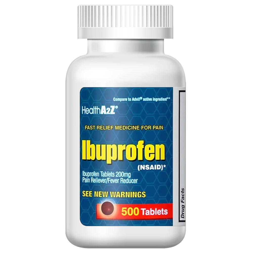 HealthA2Z® Ibuprofen 200 mg | 500 Counts | Pain Relief | Body Aches | Headache | Arthritis | Cramps | Back Pain | Fire Steps... (500 Count)
