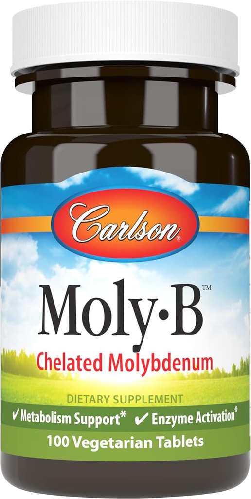 Carlson - Moly-B, Chelated Molybdenum, Metabolism Desteği, Enzyme Aktivasyonu, 100 Vegetarian Tablets