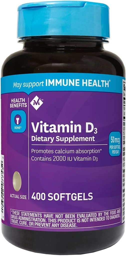 Üyenin Mark Vitamin D3 50 mcg (2000 IU) Diyet Supplement (400ct) (Pack of 2)