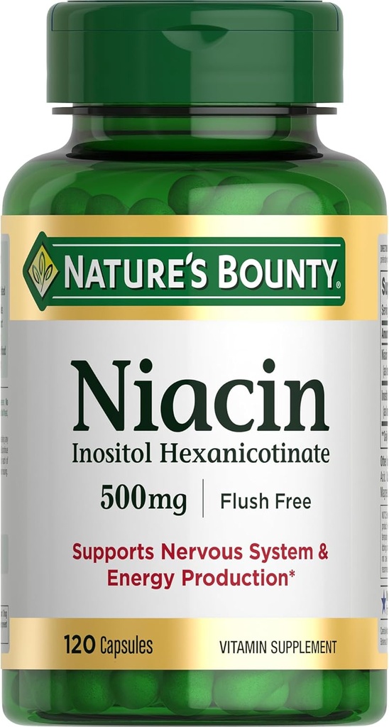 Nature's Bounty Niacin 500mg Flush Free, Cellular Energy Support, Υποστηρίζει την υγεία του νευρικού συστήματος, 120 κάψουλες