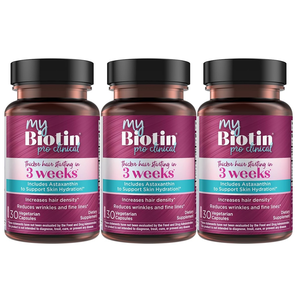 Saf Ürünler MyBiotin ProClinical - 3 Haftas & Fights Wrinkles - MB40X Patentli Biotin Vitamin B7 Matrix w/Astaxanthin - 40X Daha Fazla Sıradan Biotin, 90 Veg Capsules