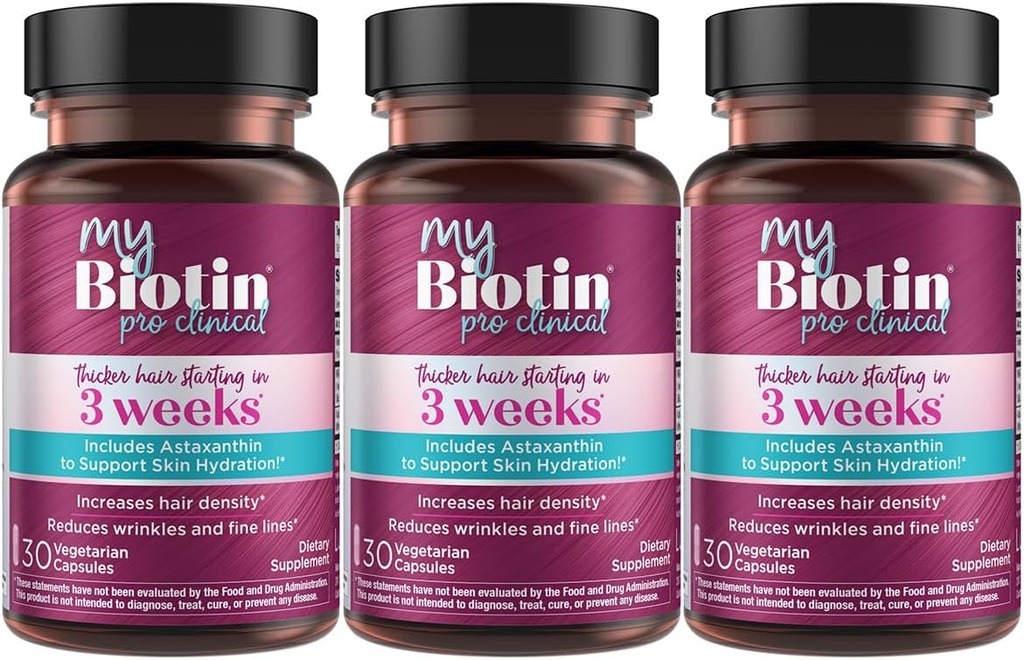 Saf Ürünler MyBiotin ProClinical - 3 Haftas & Fights Wrinkles - MB40X Patentli Biotin Vitamin B7 Matrix w/Astaxanthin - 40X Daha Fazla Sıradan Biotin, 90 Veg Capsules