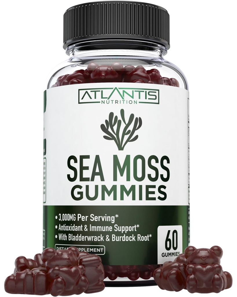 İrlandalı Deniz Moss Gummies - 3000MG - Formulaed w / İrlandalı Deniz Moss, Bladderwrack & Burdock Root, Contain Essential Vitamin & Mineral - Antioksi-Rich Superfood Supplement, 60 Sea Moss Gummies for Yetişkinler