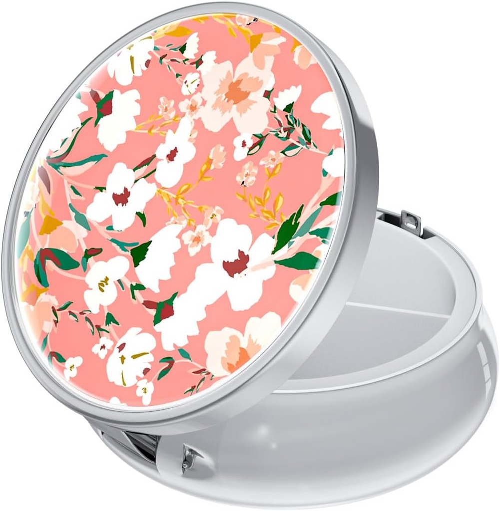 Rouidr Pill Box, 3 Karşılaştırmalı Tıp Pill Case, Small Metal Travel Medicine Box for Purse & Pocket, Silver, Rosemary