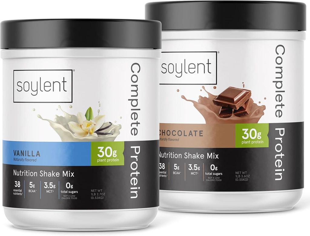 Sche of Soylent Complete protein Toz, 30g protein Shake for Muscle growth and Recovery, Zero Sugar, Gluten Free, Vegan - Vanilla & Chocolate (İki 1.25LBs Tubs)