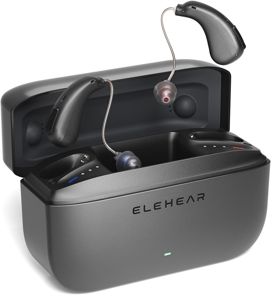 Alfa İşitme Aids, AI Gürültü Yaşlılar ve Yetişkinler için OTC İşitme Aids, Super Clear Sound, Long-Lasting Battery Yönü İşitme Yardımı, 4 Modes, Metallic Dark Grey Grey