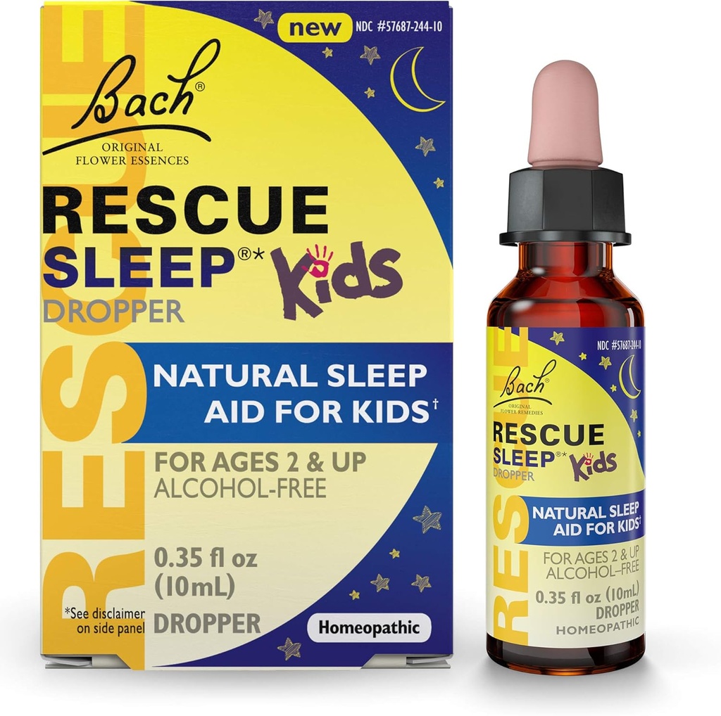 Bach RESCUE SLEEP KIDS Dropper 10mL, Doğal Uyku ve Stres Yardımı, Homeopatik Çiçek Essence, Melatonin, Sugar & Gluten, Kid-Friendly, Non-alcohol Formula Formula