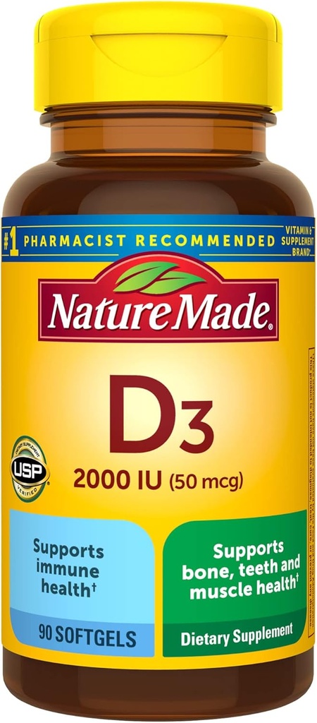 Doğa D3 2000 IU (50 mcg), Kemik, Diş, Kas ve Immune Health Support, 90 Softgels, 90 Day Supply