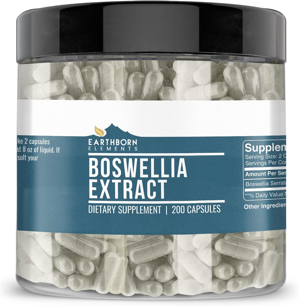 Earthborn Elements Boswellia Serrata Extract 200 Capsules, Pure & Undiled, No Wordss