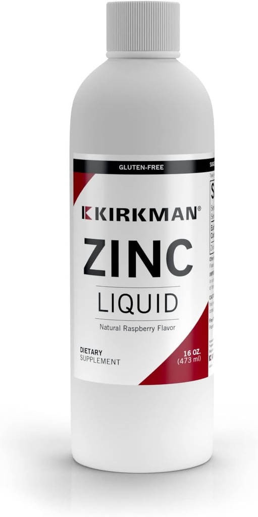 Kirkman – Zinc Liquid - Νέα διαμόρφωση –– 16 oz –– Γεύση με φυσικό σμέουρο –– Χωρίς κοινά αλλεργιογόνα