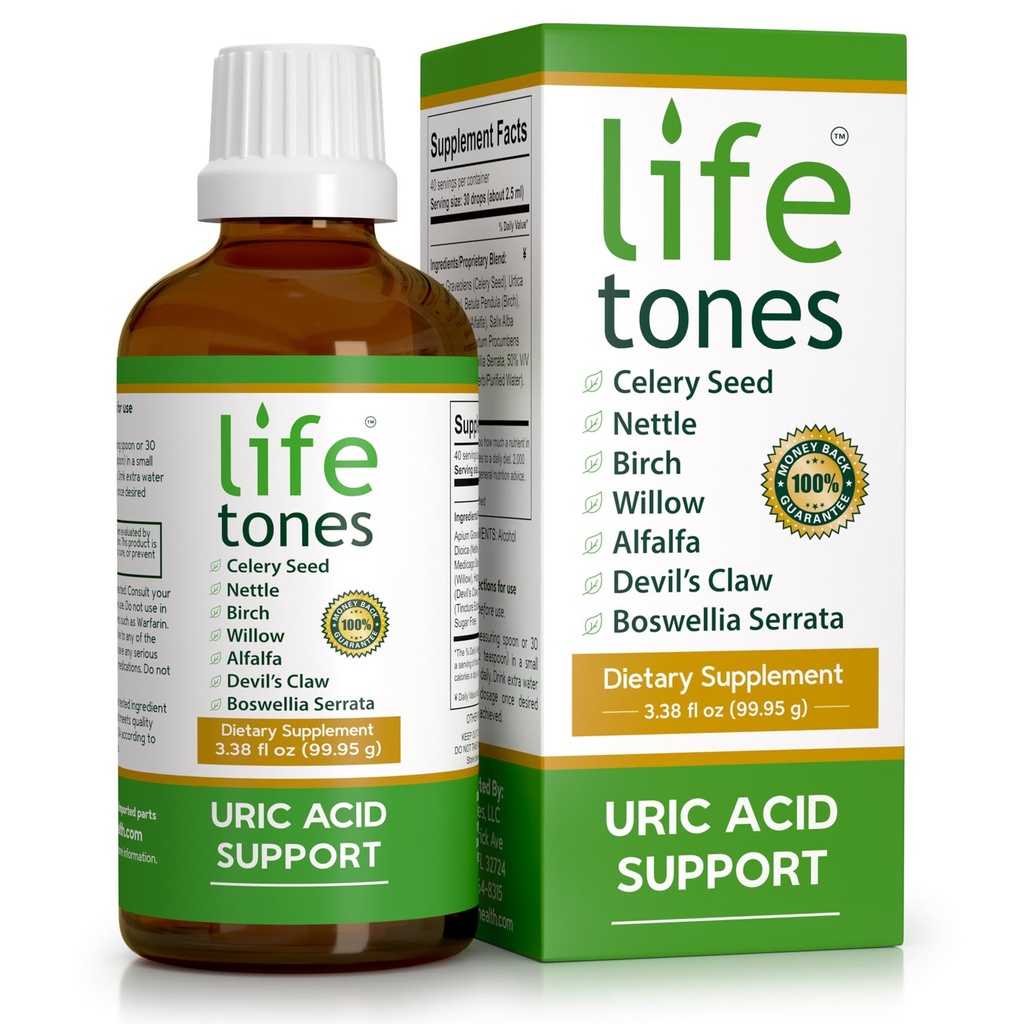 Lifetones Uric Acid Support - Κοινή Υγεία για Άνδρες & Γυναίκες - Υγρό Οξύ Καθαρισμός για Υψηλή Απορρόφηση - Φυτική Καθαριότητα Detox για Κοινή Άνεση - Ενίσχυση Ευελιξία - 3,38 fl oz