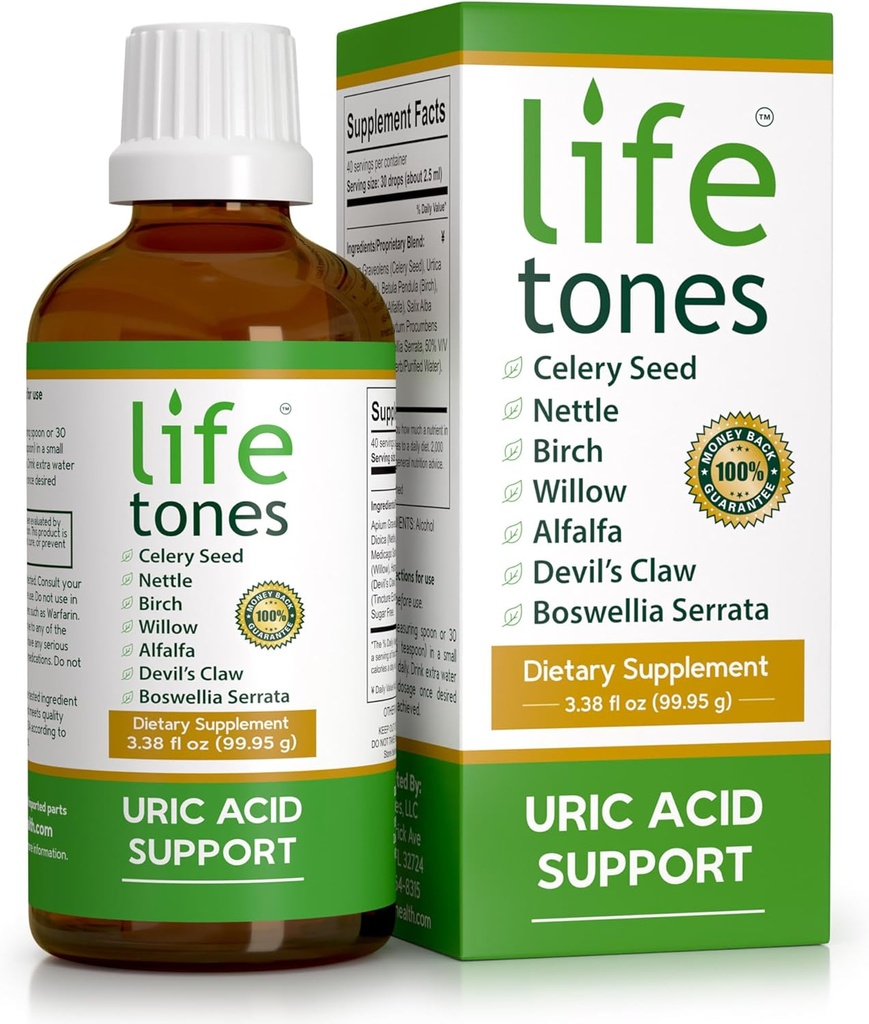 Lifetones Uric Acid Support - Erkekler ve Kadınlar için Ortak Sağlık - Yüksek Absorpsiyon için Sıvı Uric Asit Temizse - Ortak Konfor için Herbal Cleanse Detox - Boost Flexability - 3.38 fl ozz