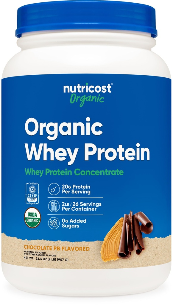 Nutricost Βιολογικό συμπύκνωμα πρωτεΐνης ορού γάλακτος, Σοκολάτα φυστικοβούτυρο Γεύση, (2LBS) - Χωρίς γλουτένη, μη ΓΤΟ