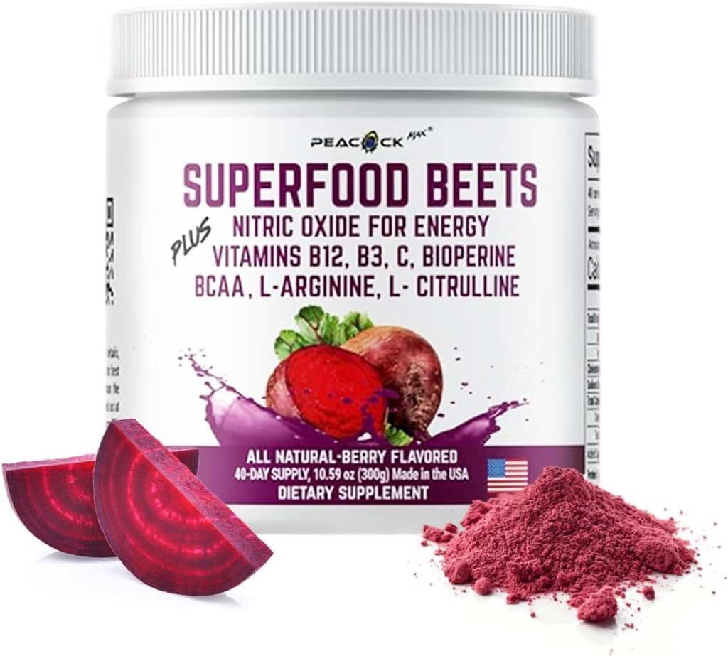 Superfood Beets Powder, 10.59oz 40 Μερίδες - Beetroot Powder Organic Beet Root Blend with Green Tea & Berry Flavor, Non-GMO, Plant-based Drink Mix