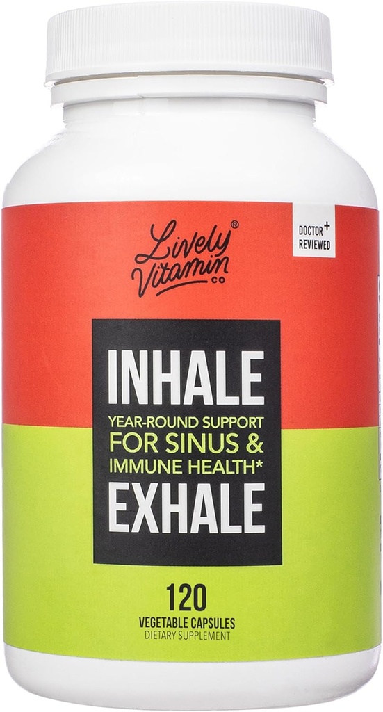 LIVELY VITAMIN CO. Inhale Exhale - Calm Allergies - Itchy Watery Eyes - Alerji Symptom Relief - Nasal Congestion - Clear Breathing - A Alerji Cevap - Coughing - Sneezing - 120 Capsules