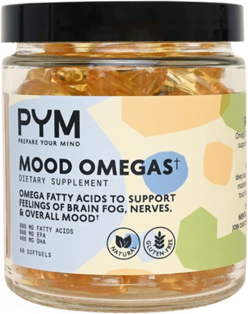 Omega-3 Supplement by PYM for Mood and Duygusal Support (60 Kont) | Omega-3 Fatty Asits, DHA, EPA & Vitamin E | Non-GMO, Gluten-Free, No Ek Olmayan Şeker