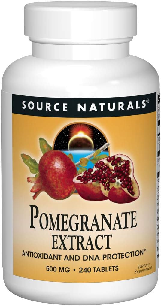 Source Naturals Pomegranate Ekstraksiyon, Antioksi ve DNA Sağlık *, 500 mg | Vejetaryen Dostu Pomegranate Meyvesi 400 mg Ellagic Asit & Diyetsel Fiber - 240 Tablet