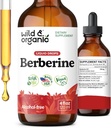 Wild & Organic Berberine Drops 500mg - Συμπλήρωμα υγρής βερβερίνης HCL για τη συνολική υποστήριξη - Pure Extract Tincture - Vegan, Αλκοόλ & Ζάχαρη-Free - 4 fl oz