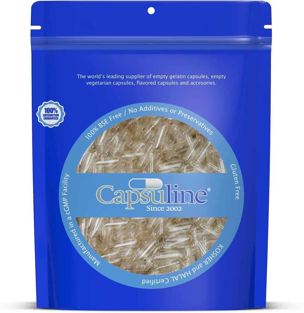 Capsuline Boyut 4 Boş Gelatin Capsules, Clear - 50000 Count | Gluten Free, Kosher, Non-GMO sertifikalı | Pure Bovine Pill Caps For DIY Tamam