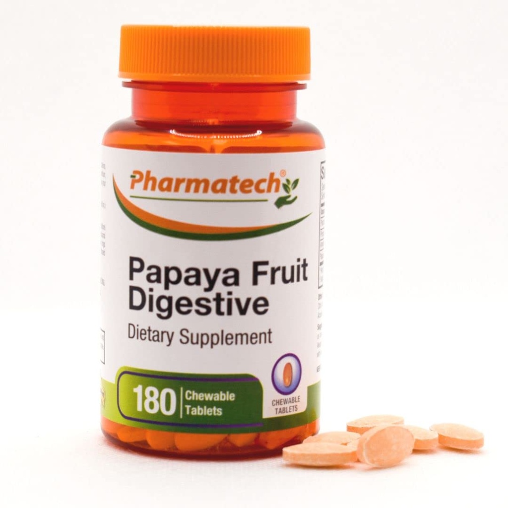 Papaya Fruit Digestive, Βελτιώστε την Πέψη, Νόστιμο Γεύση, Συμπλήρωμα Ενζύμων, για Μπλόφα και Δυσκοιλιότητα, Αέριο Ανακούφιση, 180 Μασώμενα Δισκία