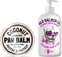 LEGITPET Dog Paw Balm Wax Soother & Moisturizer Cream with Natural Food-Grade Coconut Oil, Organic Shea Butter & Beeswax 2 oz and Wild Alaskan Salmon Oil for Dogs and Cats 8 oz Sche