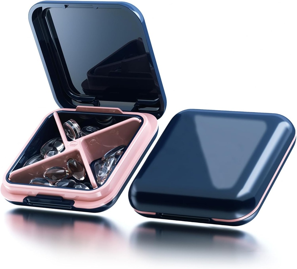 Küçük Pill Box Sualtı Seyahat Pill Case Portable Daily Pill Konteyner Pill Holder Purse 4 Vitamin,Fish Oils,Supplements,Medication (Mavi)