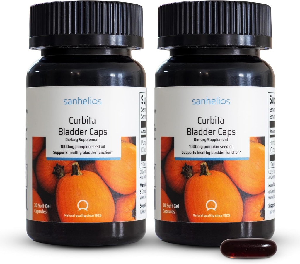 Sanhelios Curbita Bladder Caps Pumpkin Seed Oil 1,000mg - Healthy Bladder Function Support Supplement for Men & Women - Non-GMO, Sugar-Free, Preservative-Free, Gluten-Free - 60 Capsules - 2 Pack