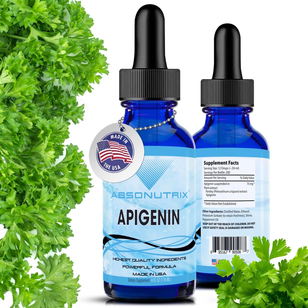 Absonutrix Apigenin 75 mg, 4 Fl Oz Şişe, 200 Potent Servisleri, ABD'de Yapıldı, Hızlı Aborpsiyon, Kalite Potent Malzemeler, Non-GMO, GMP sertifikalı Tesis, Cruelty-Free Ürünler