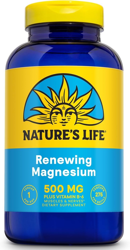 Nature’s Life Renewing Magnesium 500 mg - Magnesium Citrate, Magnesium Malate, Magnesium Oxide Plus Vitamin B-6 - Muscles and Nerves Support - Lab Verified - 275 Servings, 275 VegCaps