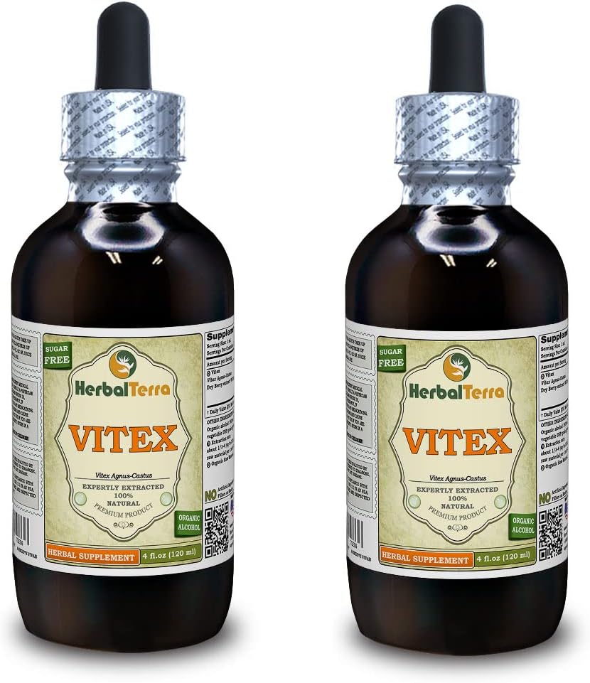 Vitex (Vitex Agnus-Castus) Βάμμα, Βιολογικό αποξηραμένο εκχύλισμα μούρων (Όνομα: HerbalTerra, Περήφανα Made in USA) 2x4 fl.oz (2x120 ml)