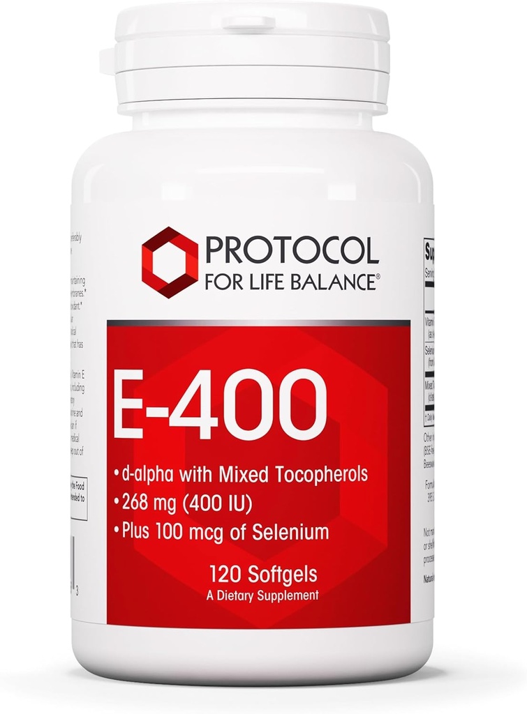 Protokol E-400 268 (400 IU) - Vitamin E Softgels - Selenium ile Antioksiler Supplement - d-Alpha with Karma Tocopherols - Dairy Free & Halal - 120 Softgels