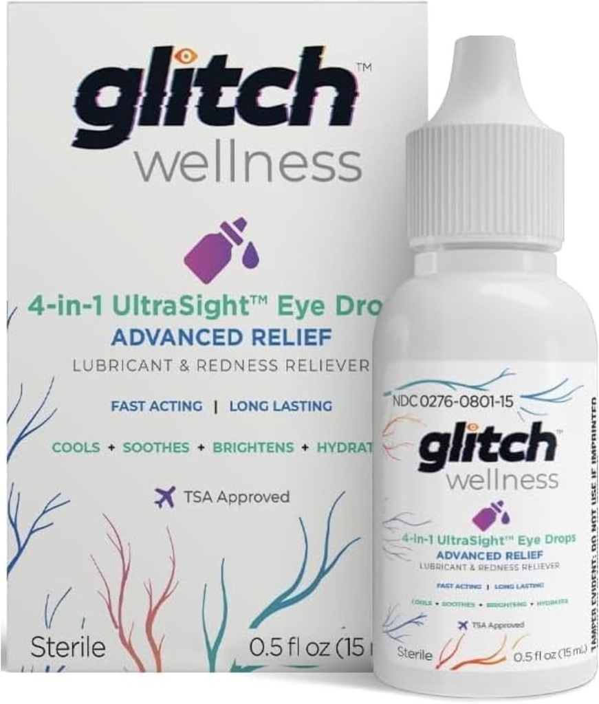 Glitch UltraSight Eye Drops for Kuru Eyes 15mL - 4 in 1 Advanced Relief Kuru Eye Drops - All Day Comfort with Hydration, Brighting, Soğutma - Etkili Soothes Irritation & Kuruness - 0,5 Fl Oz Oz