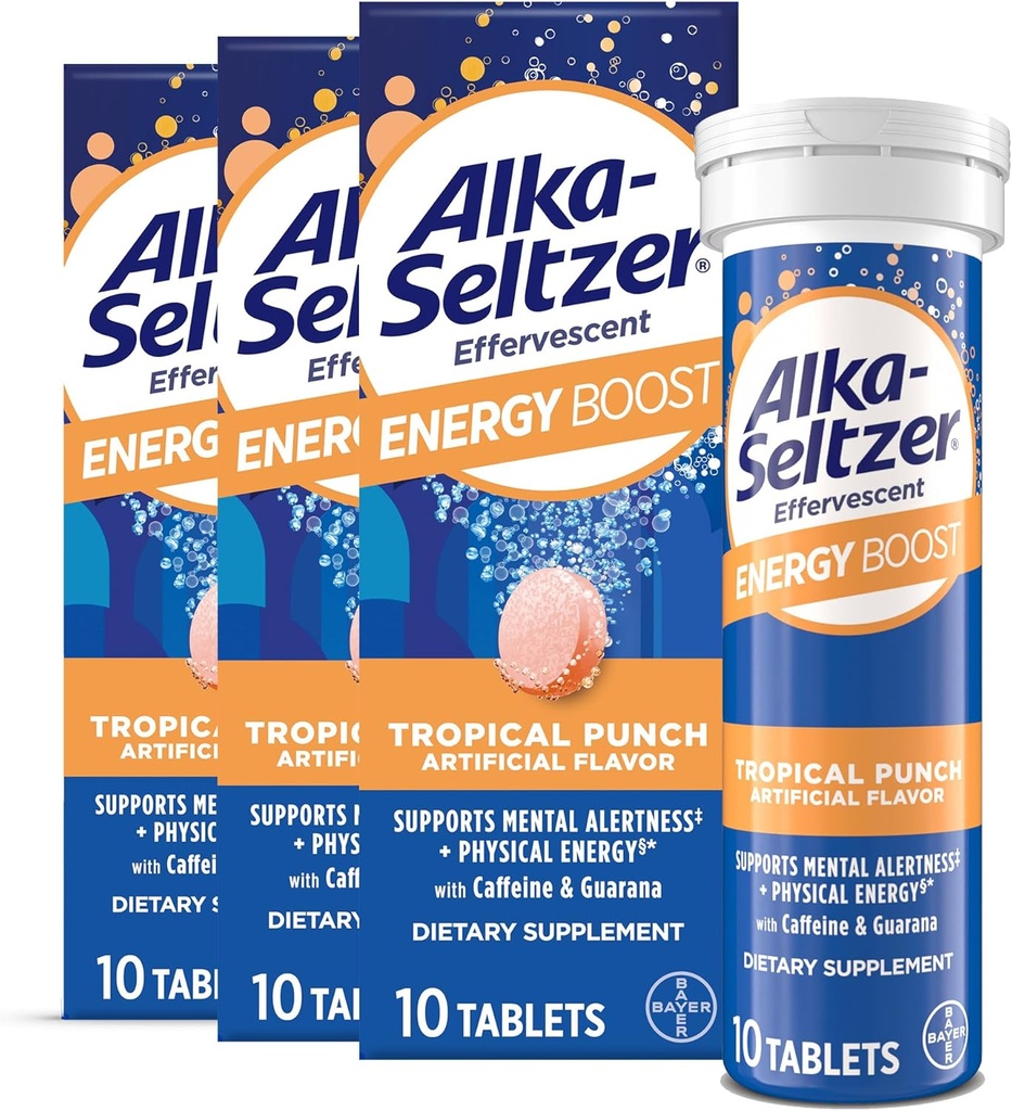 Alka-Seltzer Enerji Boost: Caffeine & Guarana, B Vitaminleri, Ruh Uyarısı ve Fiziksel Enerji, Günlük Enerji Tamam, Fizzy Tabletler, Sugar-Free, Light Trovor, 30ct