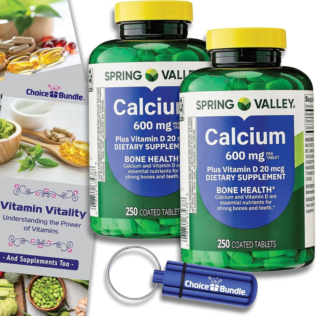 Seçenek Sche Spring Valley Dolce Vitamin D Tabletleri 600 mg 250 Ct 2 pk (500 Total) + "Vitamin Vitality" Guide & Pill Konteyner (4 Madde)!