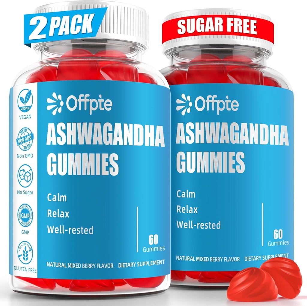 Ashwagandha Gummies Sugar Free for Women Men, High Potency Ashwagandha Root Extract Supplements with L-Theanine GABA Chamomile Turmeric Vitamin D3 B12 for Stress Yetişkinler (Mixed Berry)