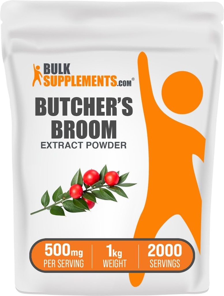 BulkSupplements.com Butcher's Broom Extract Toz - Butchers Broom, Herbal Supplement - Vegan & Gluten Free, 500 mg per Service, 1kg (2.2 lbs) (Paket 1)