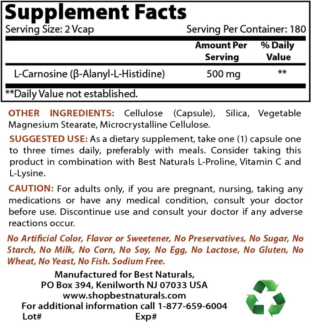 En İyi Doğallar L-Carnosine 500 mg & Acetyl L-Carnitine 500 Mgg