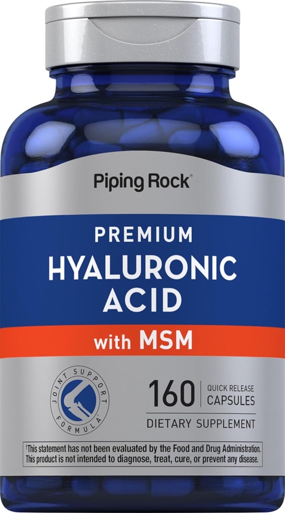 Piping Rock Hyaluronic Acid Supplement | 100 mg | 160 Capsules | Kadınlar ve Erkekler için MSM ile | Gluten Ücretsiz