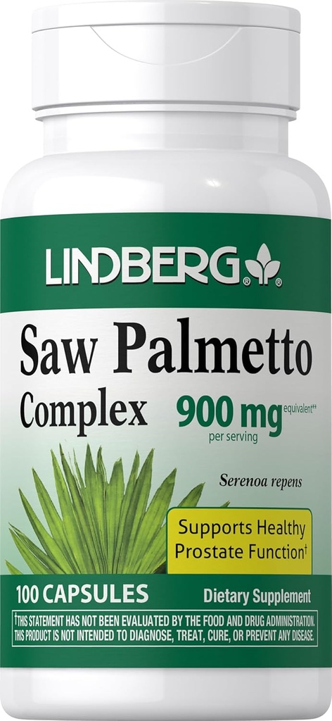 Lindberg Saw Palmetto Extract for Women and Men | 900 mg | 100 Capsules | Supplement Blend | Serenoa Repens | Non-GMO, Gluten Free
