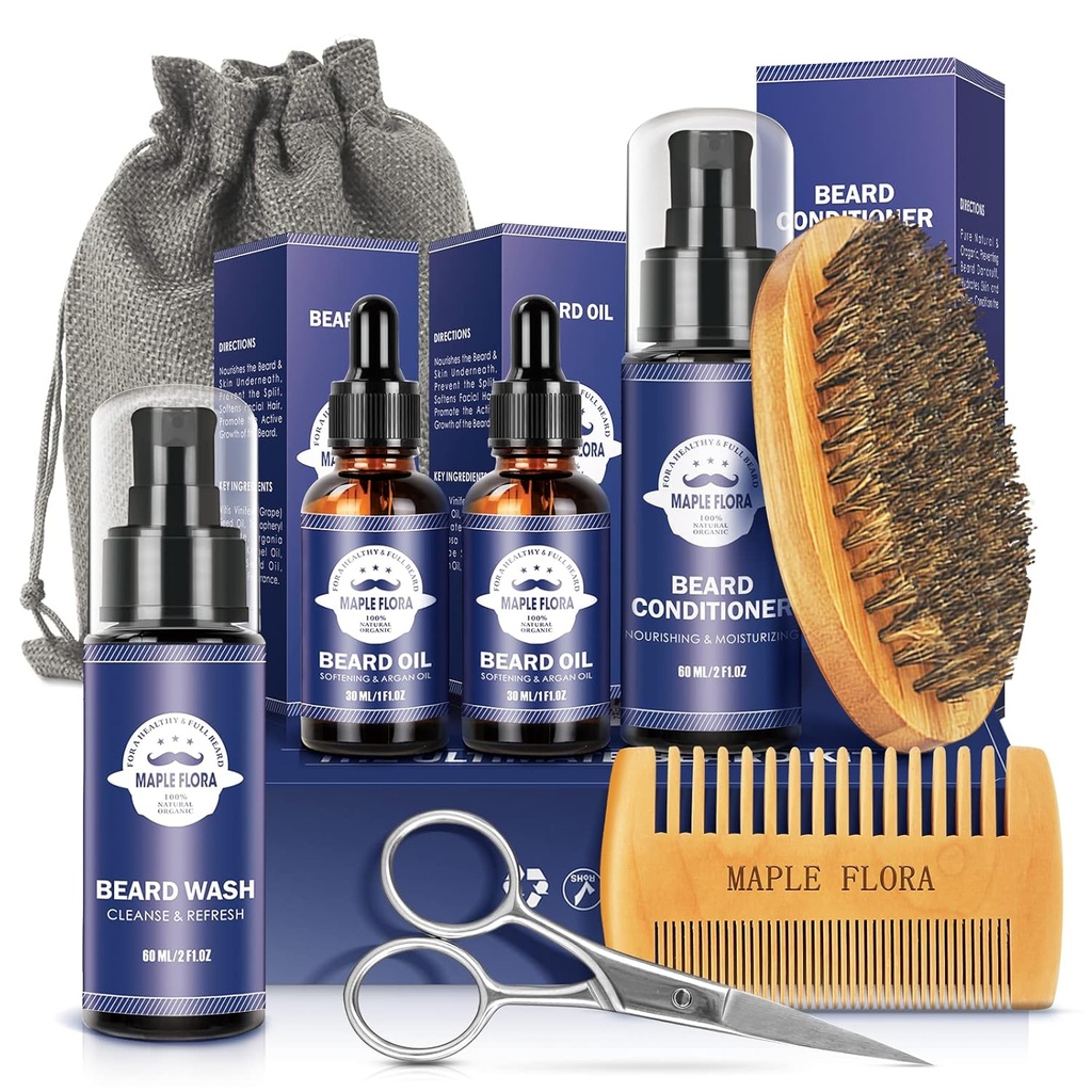 Γυμνή Κιτ Φροντίδας Δώρα σύνολο W / Beard Conditioner, 2 Πακέτα Γυμνό Λάδι, Πλύσιμο λαρδιού, Βούρτσα, Comp, Ψαλίδι, Bag, E-Book, Παρουσιασμένα δώρα γενεθλίων Διακοπές Δώρα για τους άνδρες Ο μπαμπάς αγόρι σύζυγος