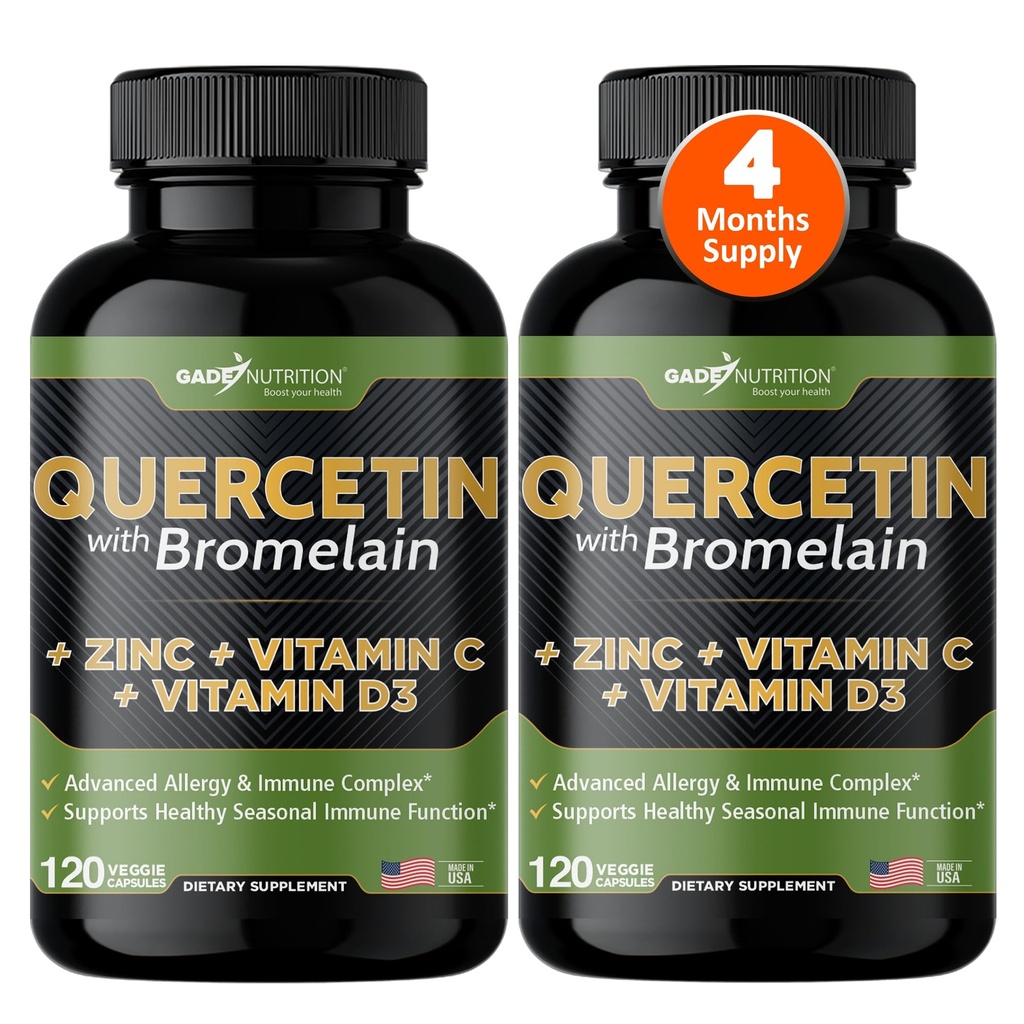 Gade Beslenme Quercetin ile C ve çinko - Quercetin 500 mg - Quercetin - Quercetin - Quercetin Supplements + D3 (Non-GMO, Gluten-Free, Vegan) - 4 ay Supply